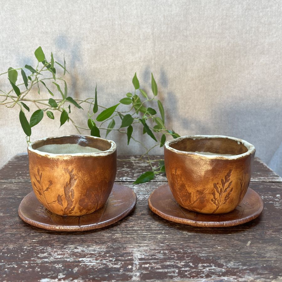 Sada rustikálních kalíšků s podtácky