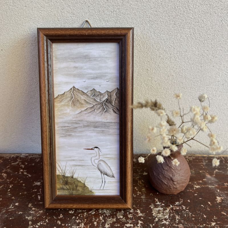 Malba volavky u horského jezera