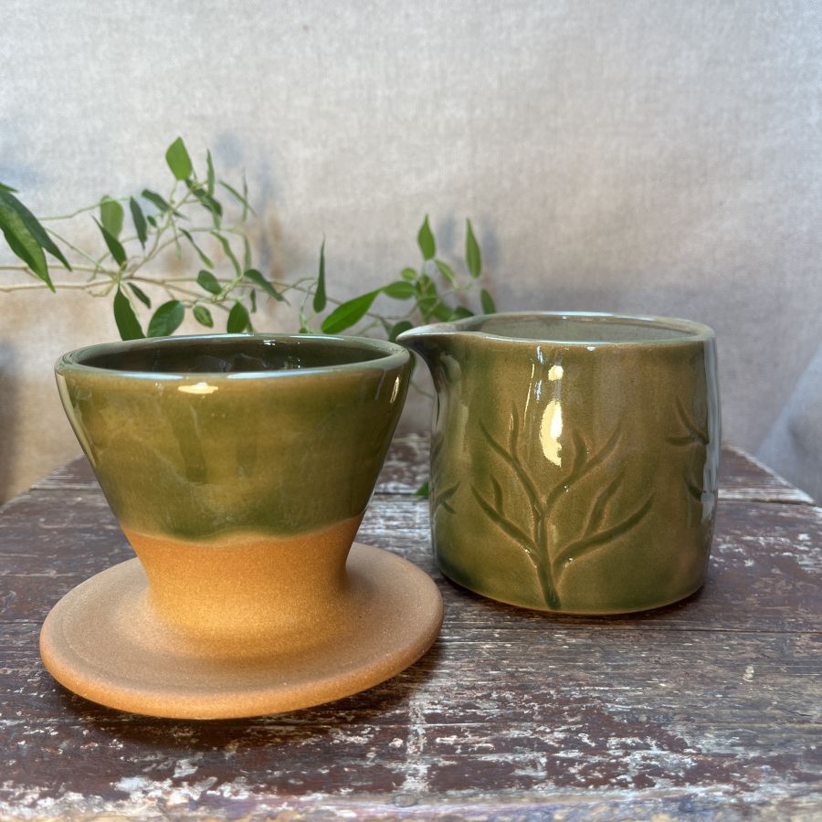 Kávový set - dripper a džbánek zelený