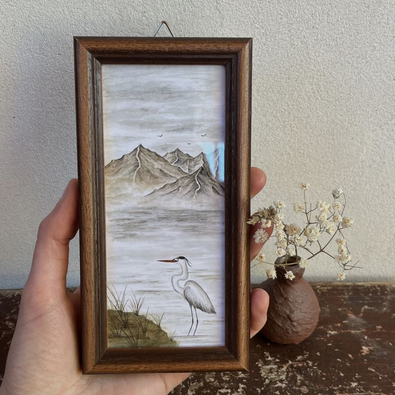 Malba volavky u horského jezera